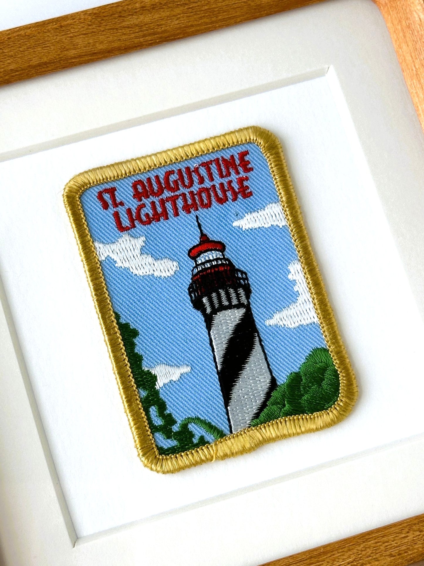 Florida St. Augustine Lighthouse Vintage Travel Patch Wood Framed