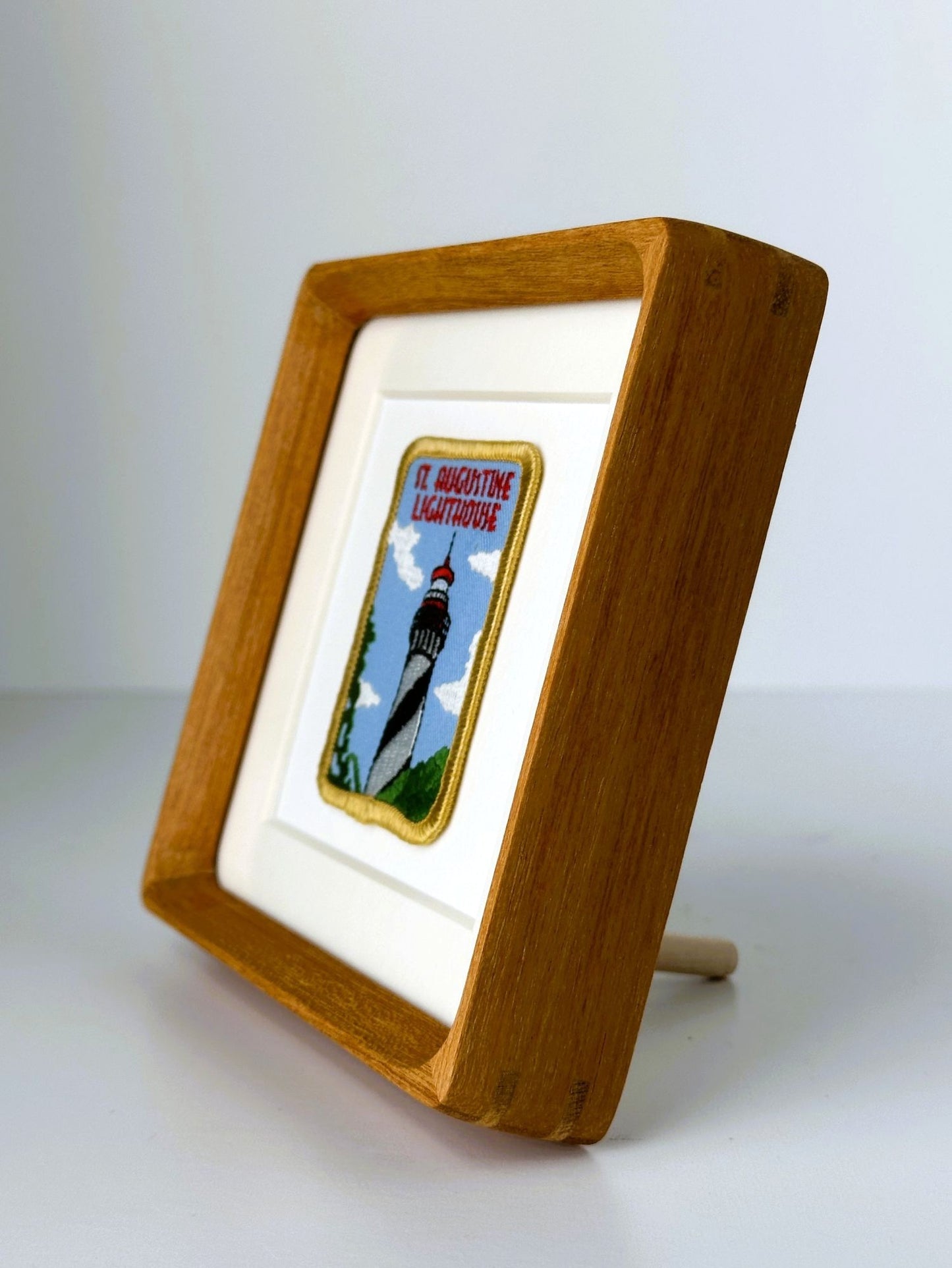 Florida St. Augustine Lighthouse Vintage Travel Patch Wood Framed