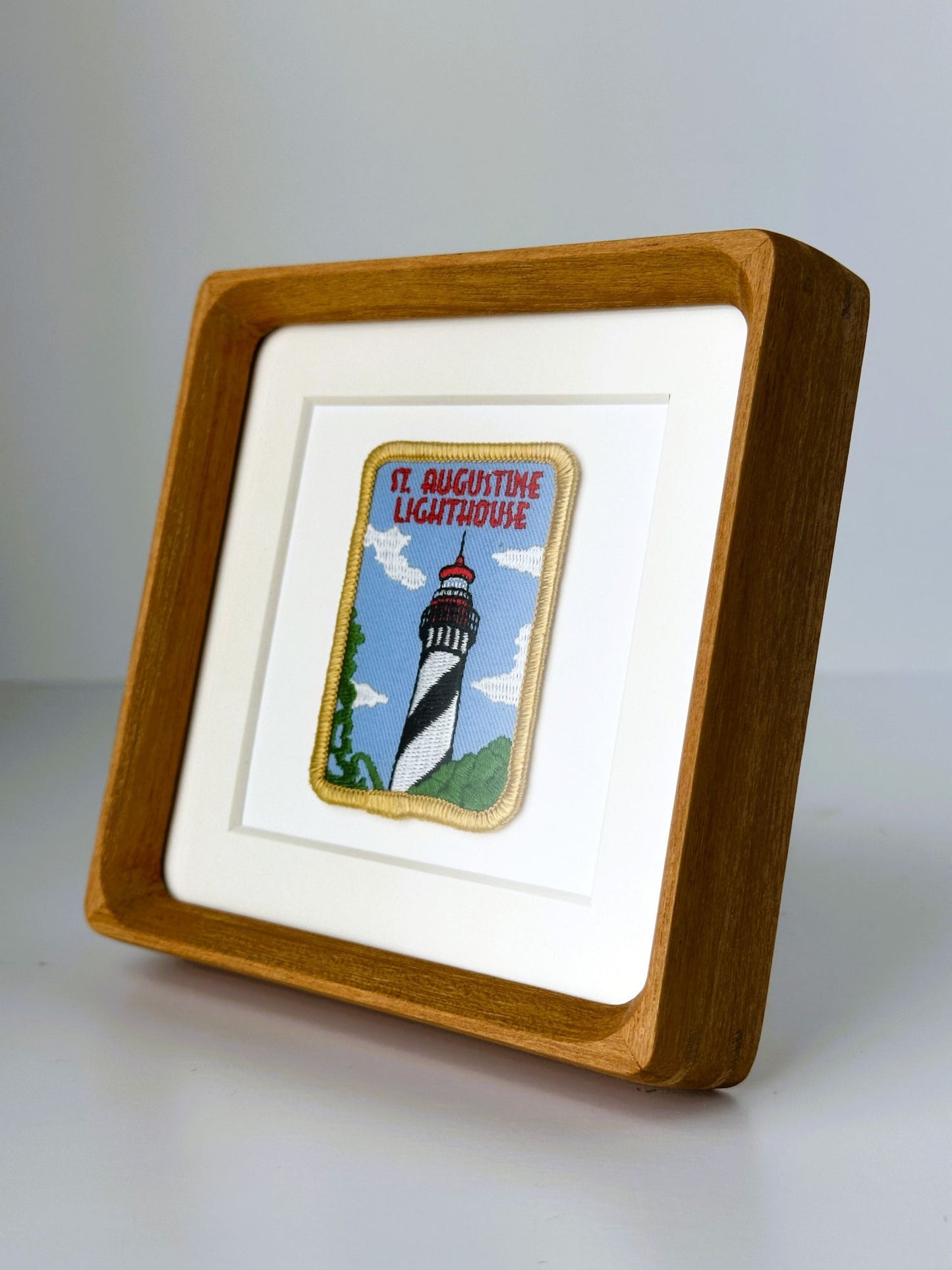 Florida St. Augustine Lighthouse Vintage Travel Patch Wood Framed