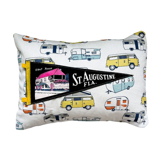 Florida St. Augustine Vintage Black Pennant on New Woven Camper Throw Pillow