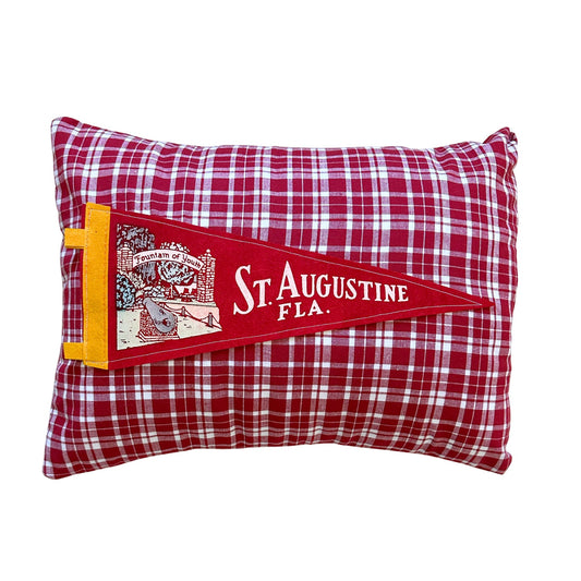 Florida St. Augustine Vintage Red Pennant on New Woven Plaid Throw Pillow