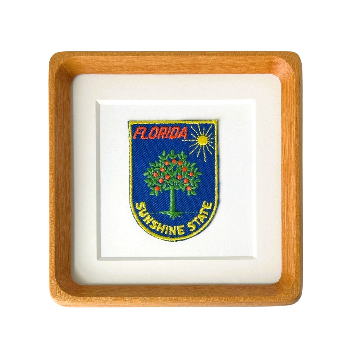 Florida Sunshine State Orange Tree Vintage Travel Patch Wood Framed