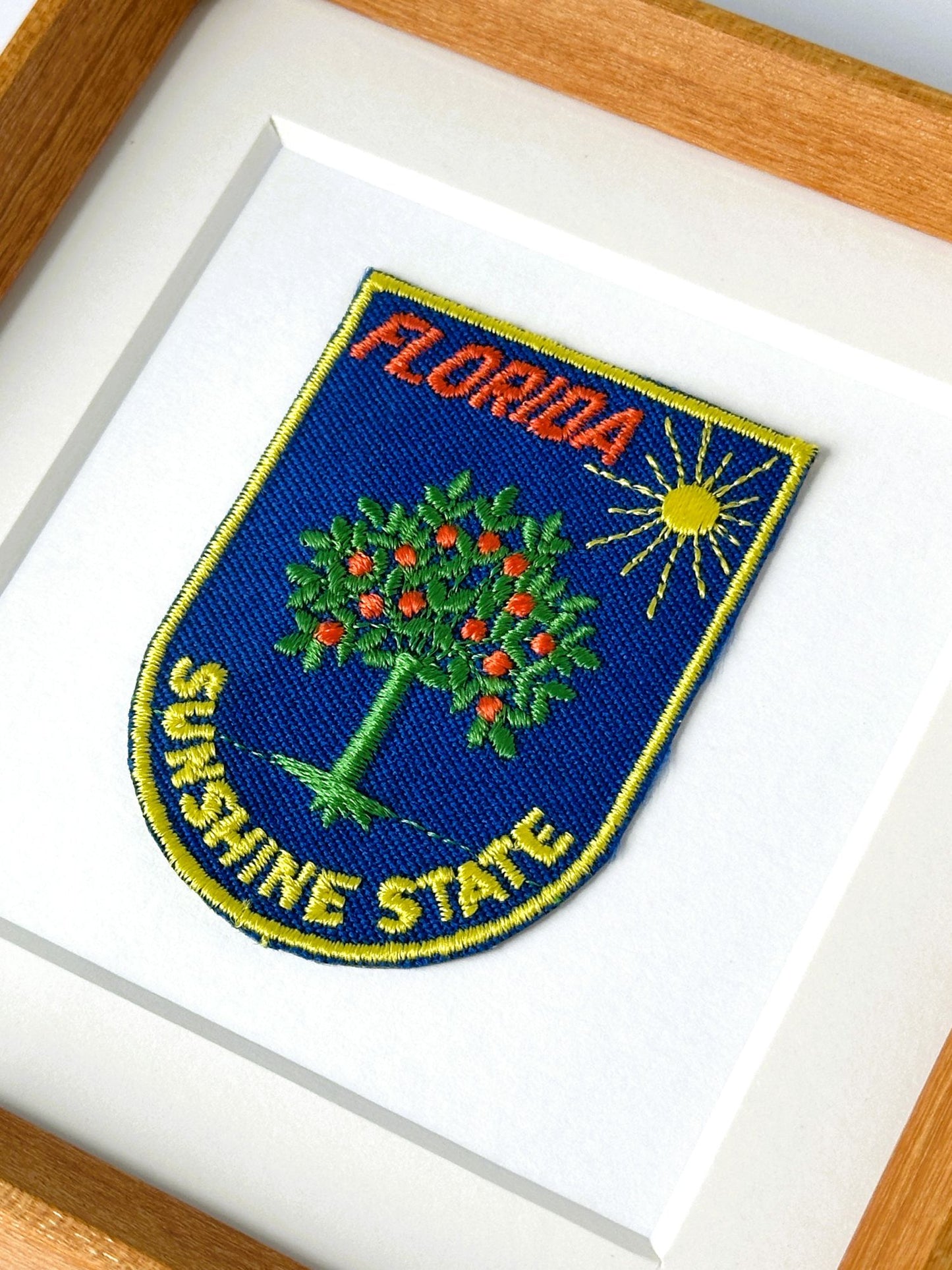 Florida Sunshine State Orange Tree Vintage Travel Patch Wood Framed