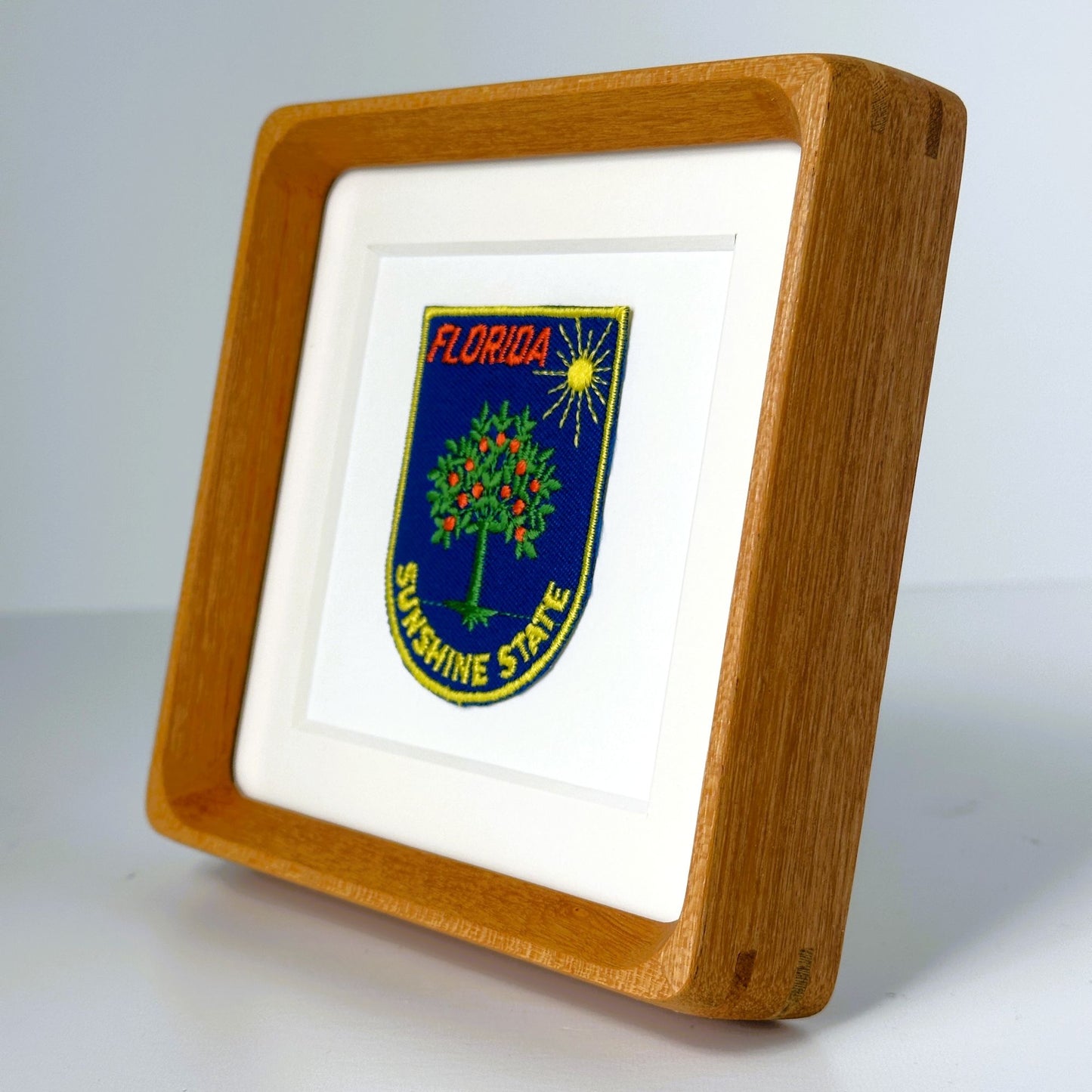 Florida Sunshine State Orange Tree Vintage Travel Patch Wood Framed