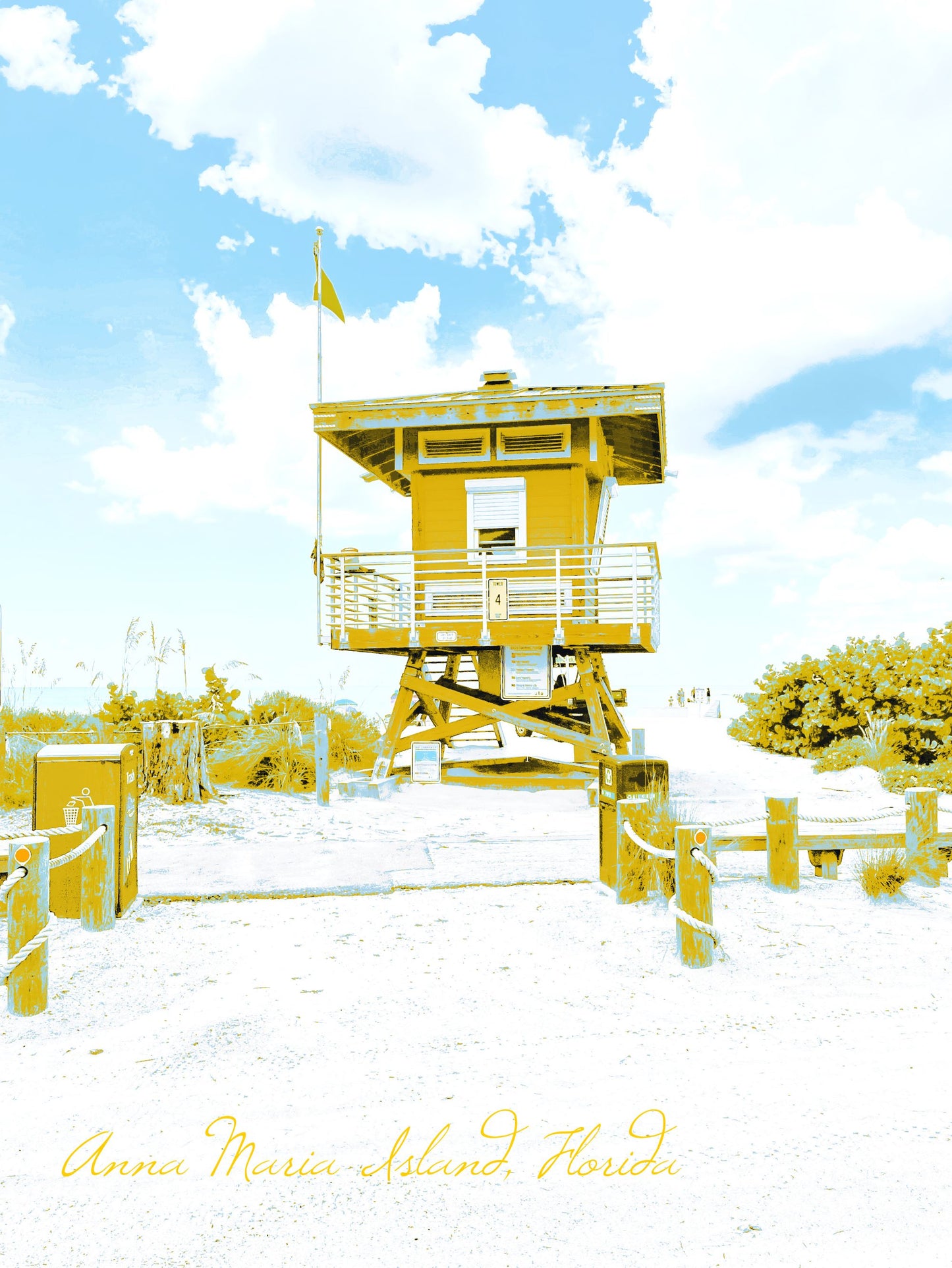Florida Anna Maria Island Lifeguard Station Cortez Beach Poster Style Giclee Travel Print