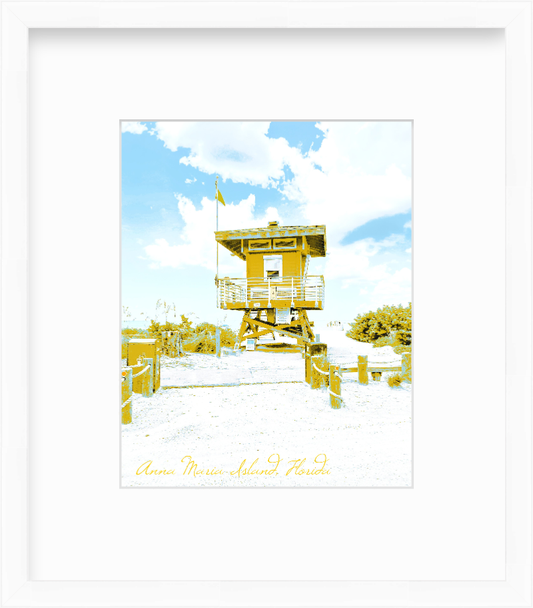 Florida Anna Maria Island Lifeguard Station Cortez Beach Poster Style Giclee Travel Print