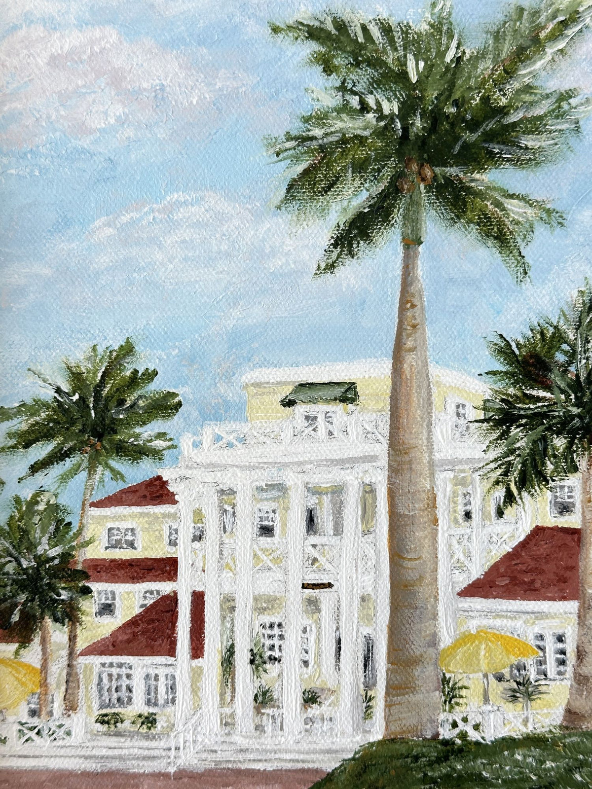 Florida Boca Grande Gasparilla Inn Original Painting on Canvas by Nikki Degn Solid Wood Vintage Framed
