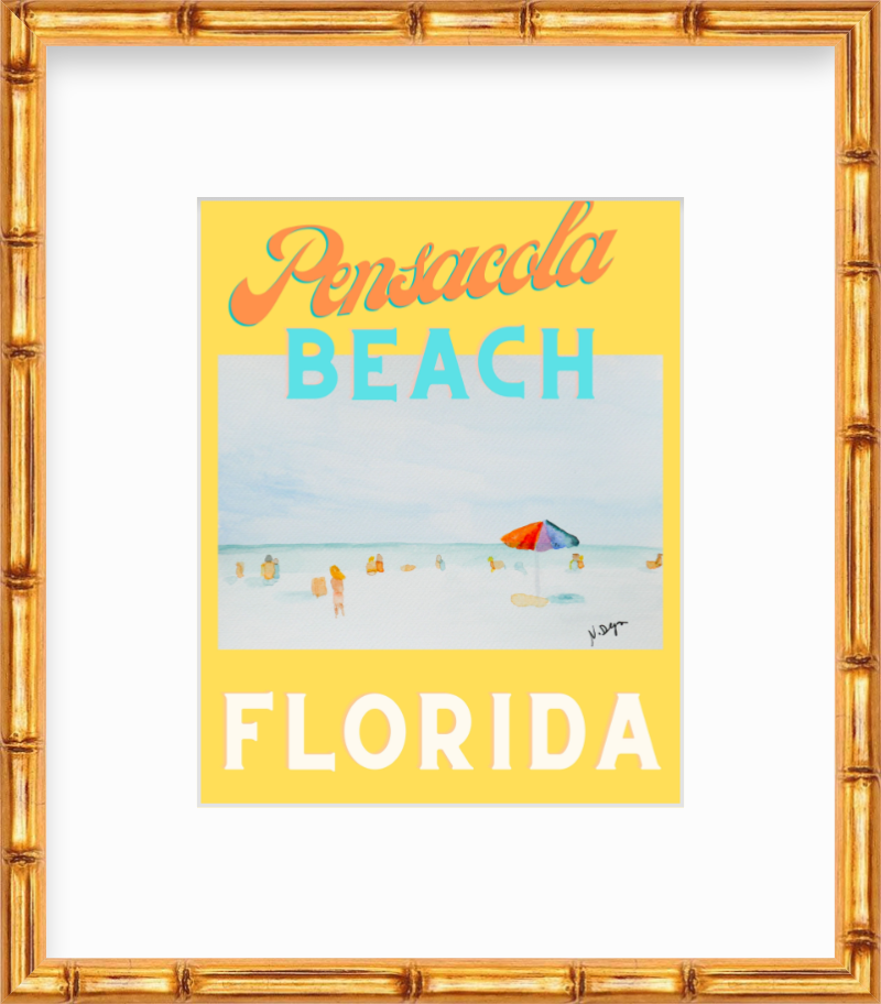 Florida Pensacola Beach Watercolor Giclee Art Print Poster Style