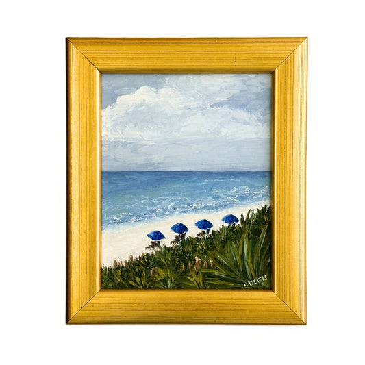 Florida Seaside Beach Original Oil Painting on Canvas, Vintage Framed