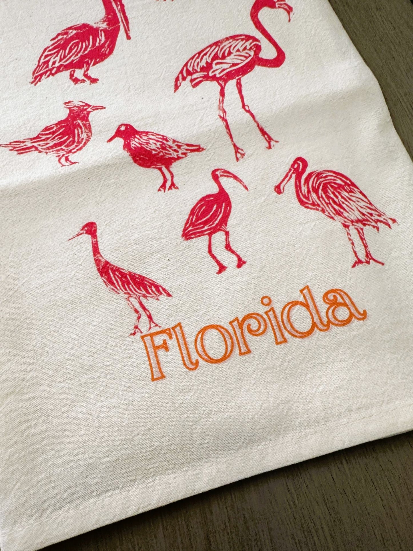 Florida Shorebirds Block Print Flour Sack Dish Towel