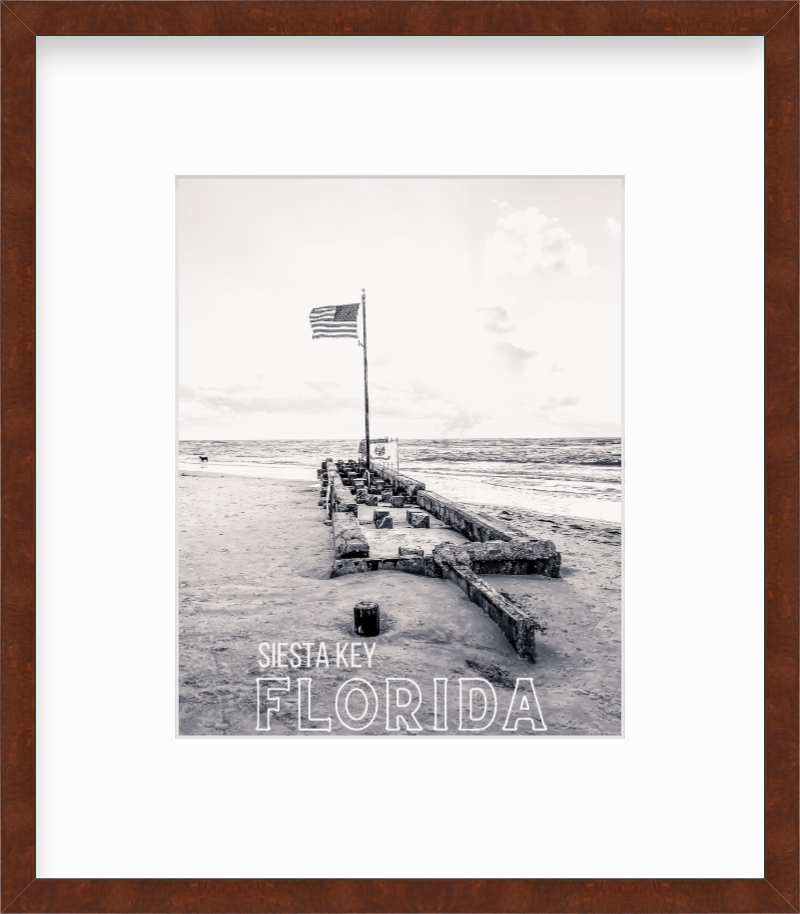 Florida Siesta Key Beach American Flags Giclee Travel Print