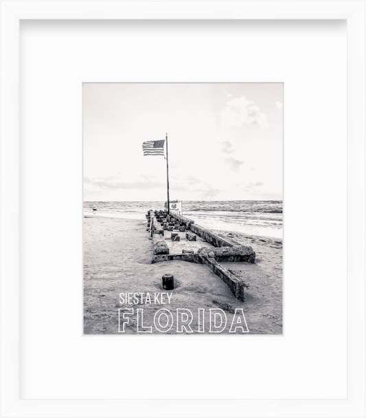 Florida Siesta Key Beach American Flags Giclee Travel Print