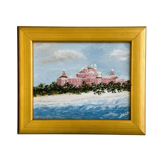 Florida St Pete Beach Don Cesar Hotel Original Painting on Canvas by Nikki Degn, Vintage Framed