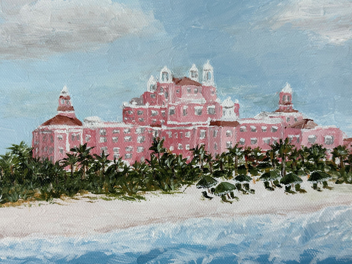 Florida St Pete Beach Don Cesar Hotel Original Painting on Canvas by Nikki Degn, Vintage Framed