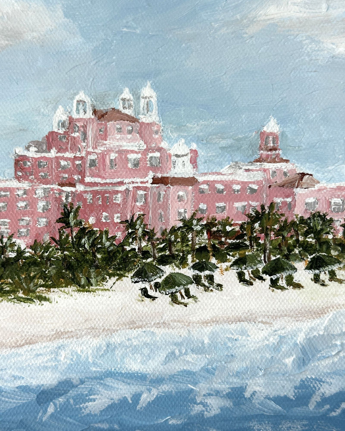 Florida St Pete Beach Don Cesar Hotel Original Painting on Canvas by Nikki Degn, Vintage Framed