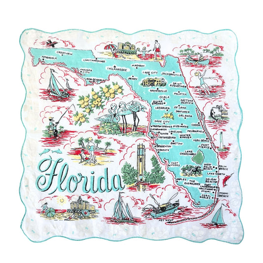 Florida Vintage 1950s Linen Hankie READY TO FRAME