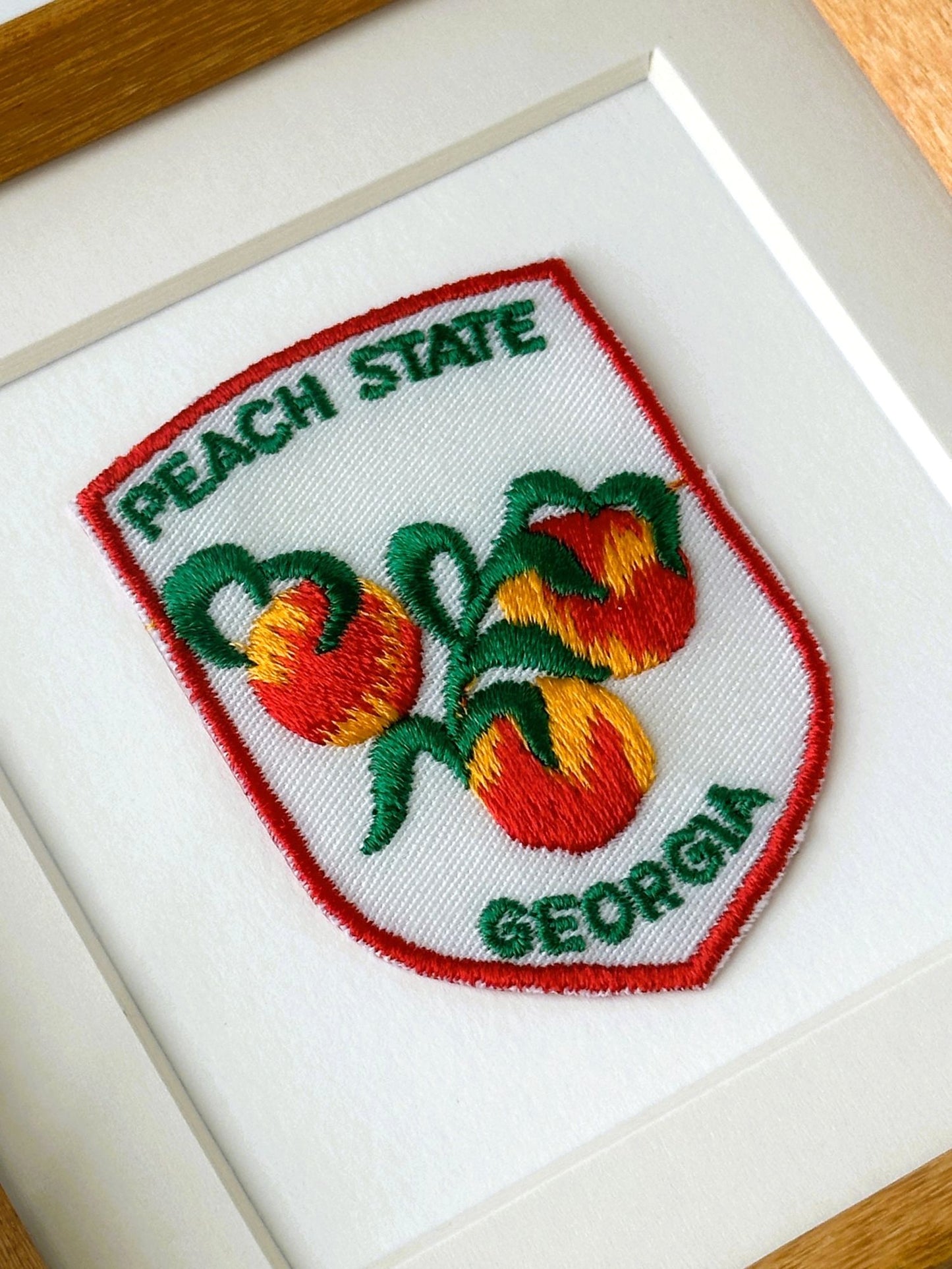 Georgia The Peach State Vintage Travel Patch Wood Framed