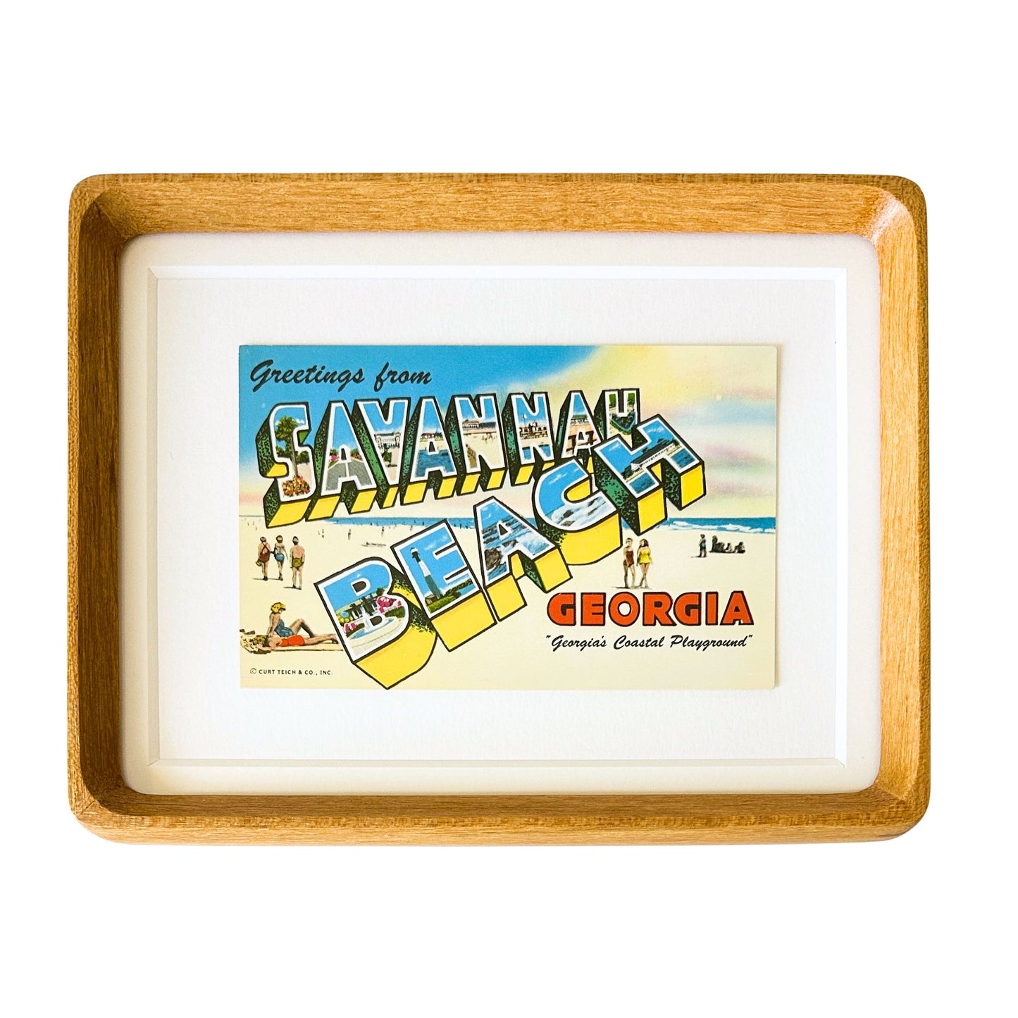 Georgia Tybee Island Savannah Beach Vintage Postcard Wood Framed