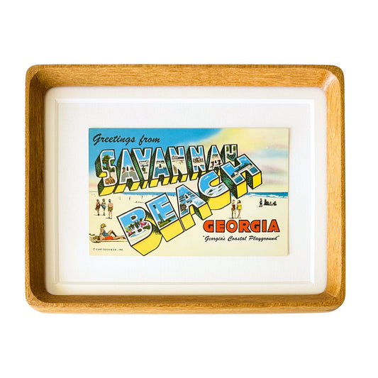 Georgia Tybee Island Savannah Beach Vintage Postcard Wood Framed