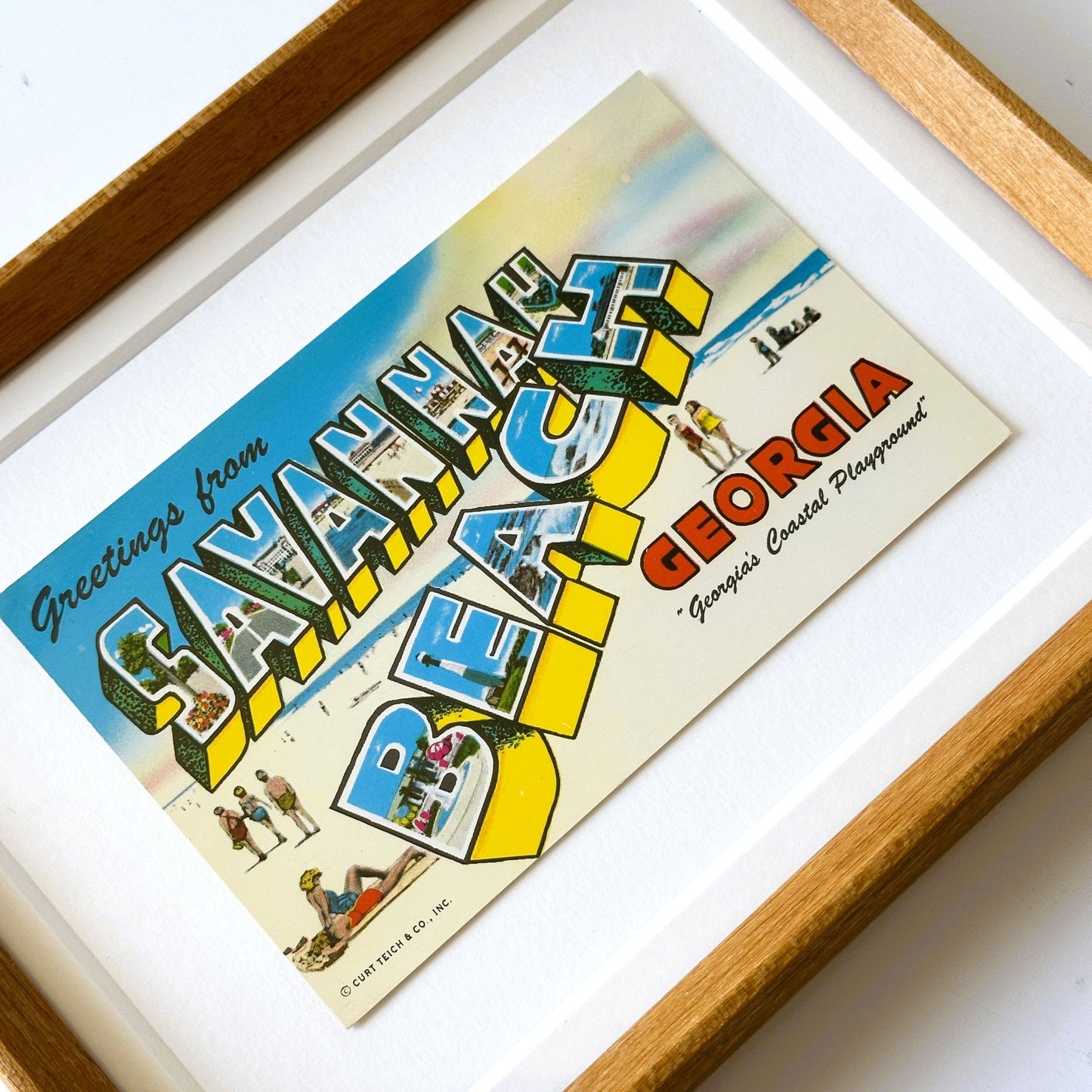 Georgia Tybee Island Savannah Beach Vintage Postcard Wood Framed
