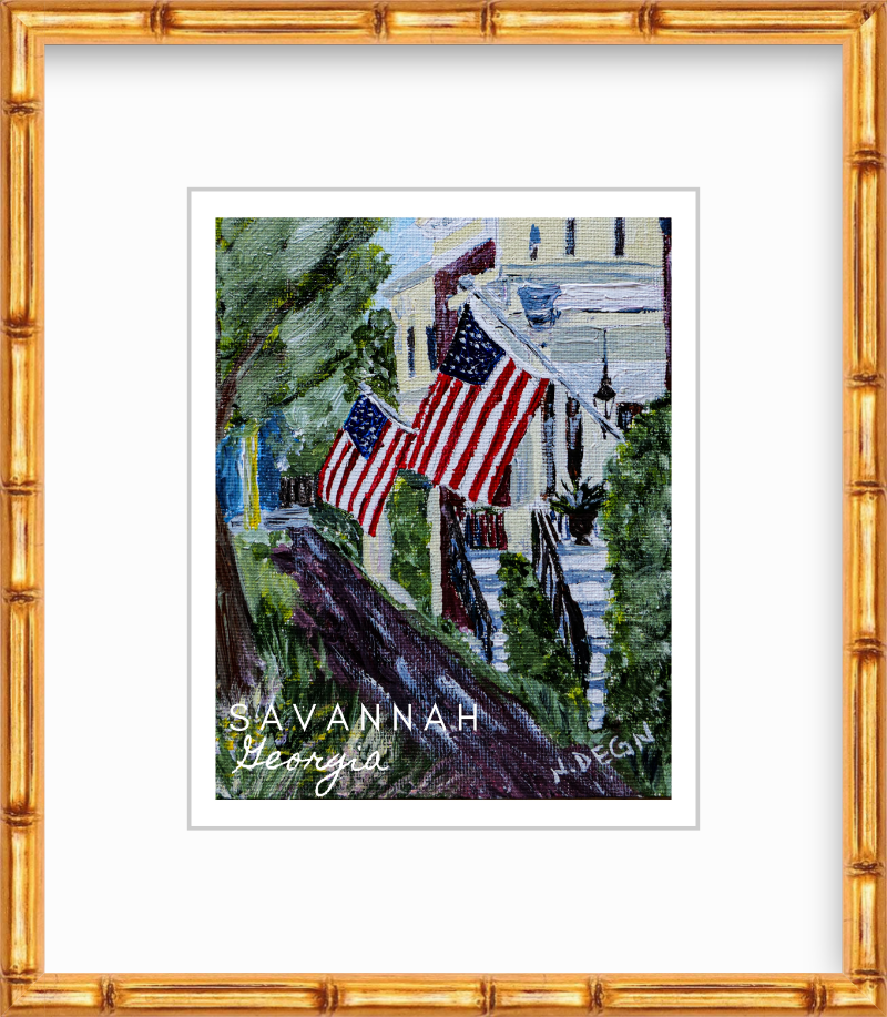 Georgia Savannah American Flags Giclee Art Print
