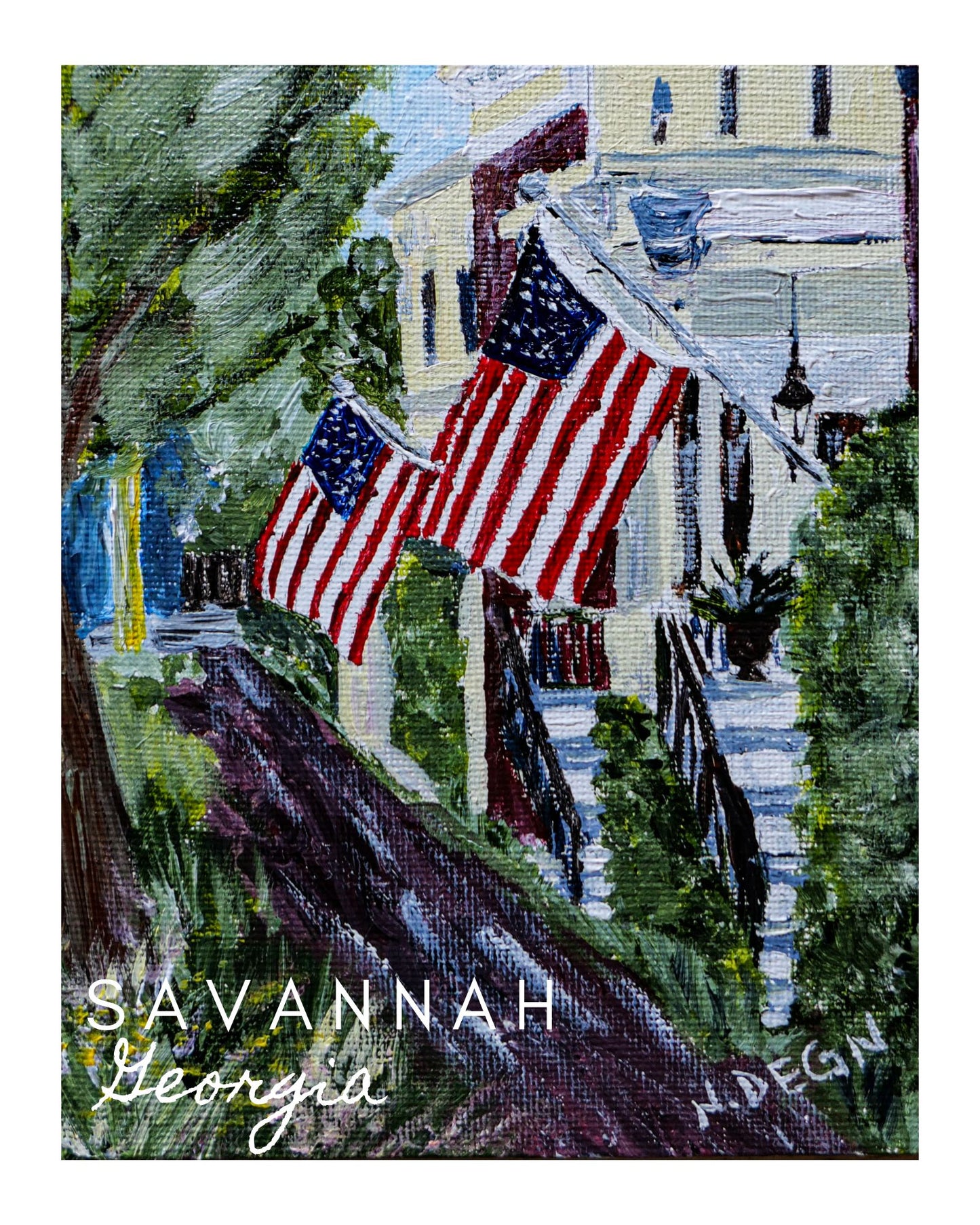 Georgia Savannah American Flags Giclee Art Print