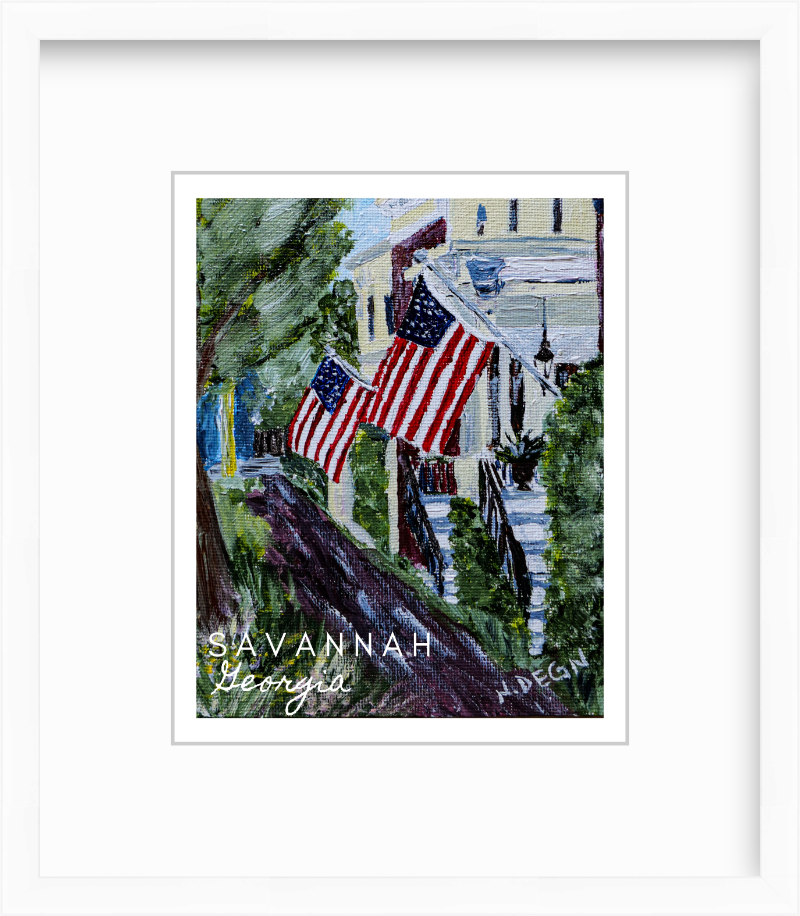 Georgia Savannah American Flags Giclee Art Print