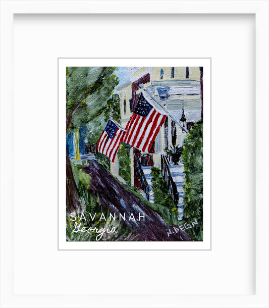 Georgia Savannah American Flags Giclee Art Print