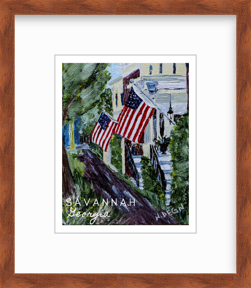 Georgia Savannah American Flags Giclee Art Print