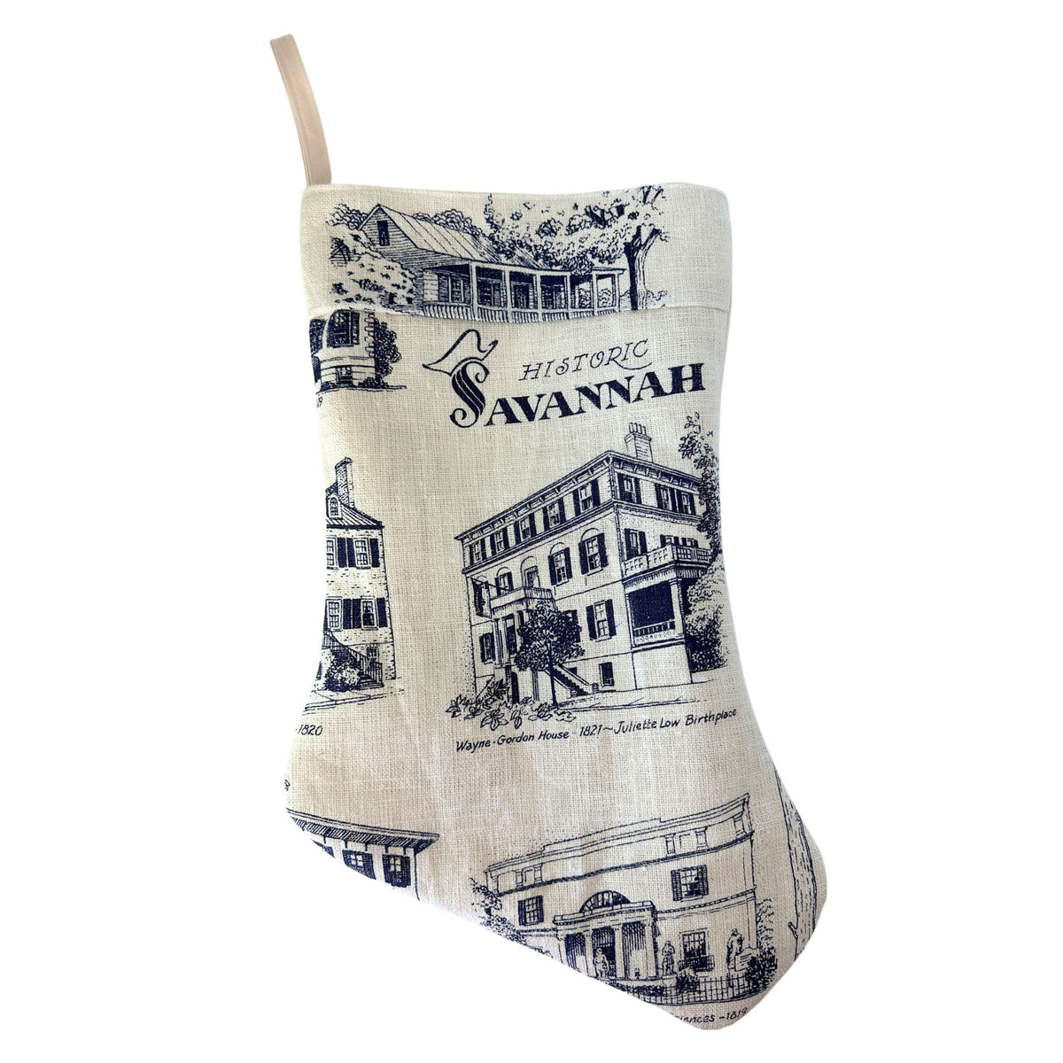Georgia Savannah Vintage Hand Printed Linen Freshly Sewn Stocking