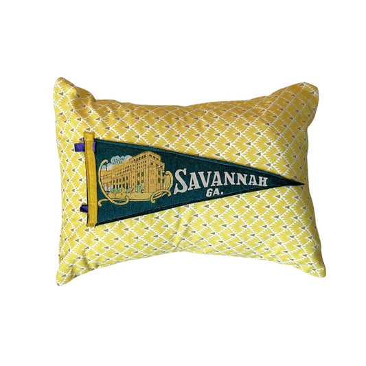 Georgia Savannah Vintage Pennant on New Woven Plaid Throw Pillow