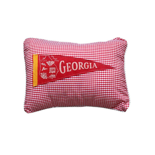 Georgia Vintage Red Pennant on New Woven Plaid Throw Pillow