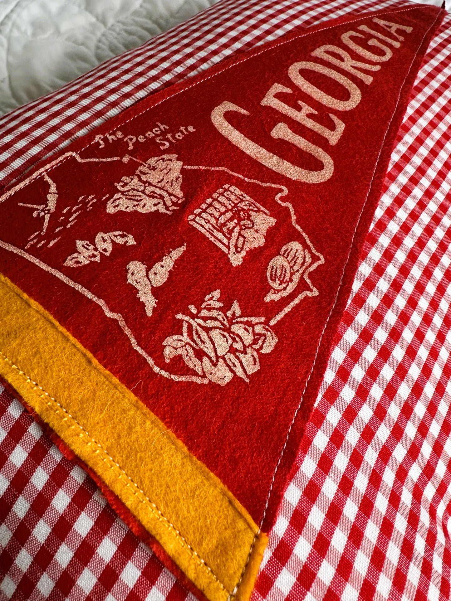 Georgia Vintage Red Pennant on New Woven Plaid Throw Pillow