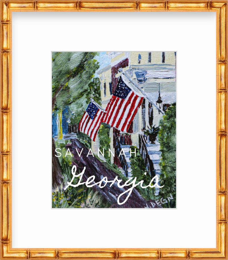 Georgia Savannah American Flags Giclee Art Print