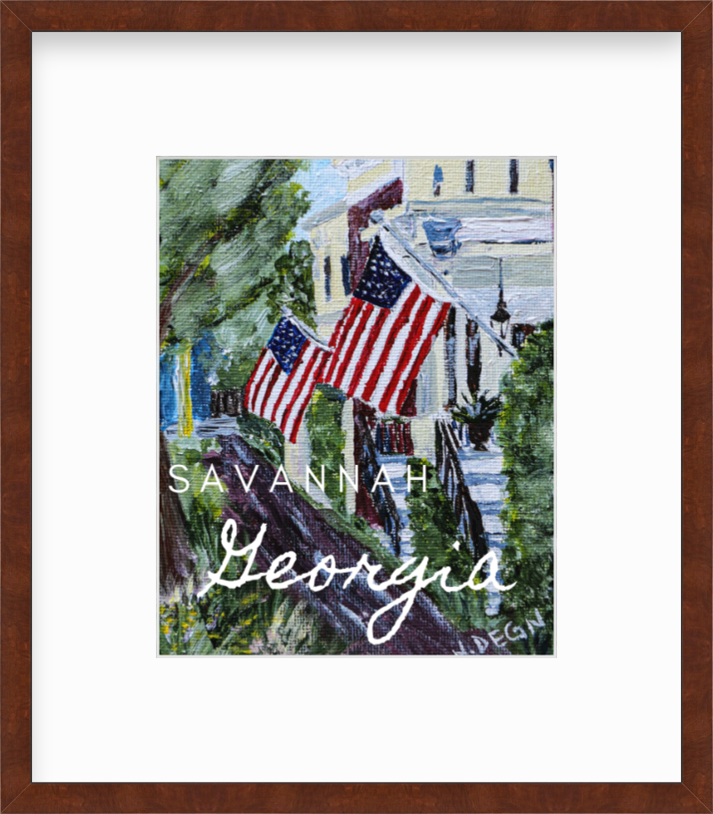 Georgia Savannah American Flags Giclee Art Print