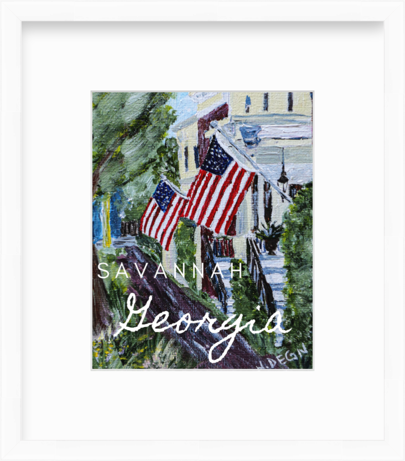 Georgia Savannah American Flags Giclee Art Print