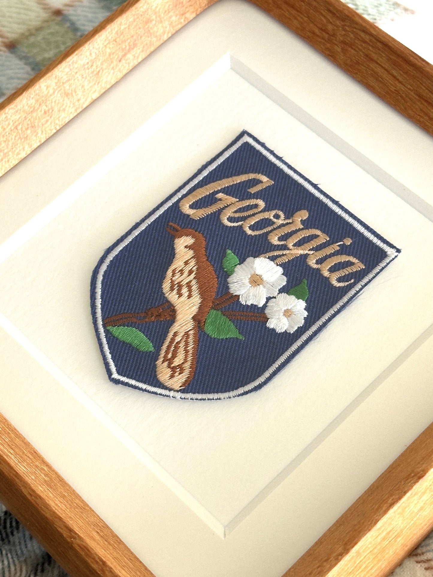 Georgia Vintage Framed Travel Patch Framed, State Bird and Flower