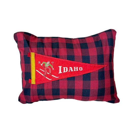 Idaho Ski Vintage Pennant on New Woven Plaid Throw Pillow
