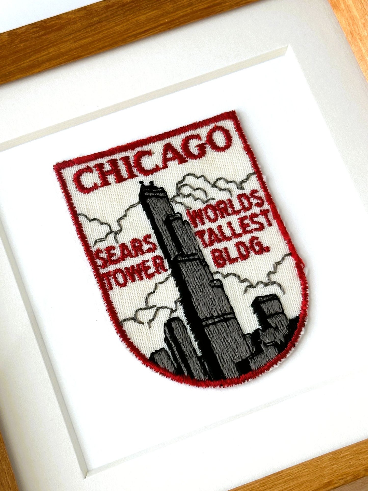 Illinois Chicago Downtown Sears Tower Vintage Travel Patch Wood Framed