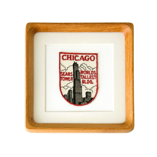 Illinois Chicago Downtown Sears Tower Vintage Travel Patch Wood Framed