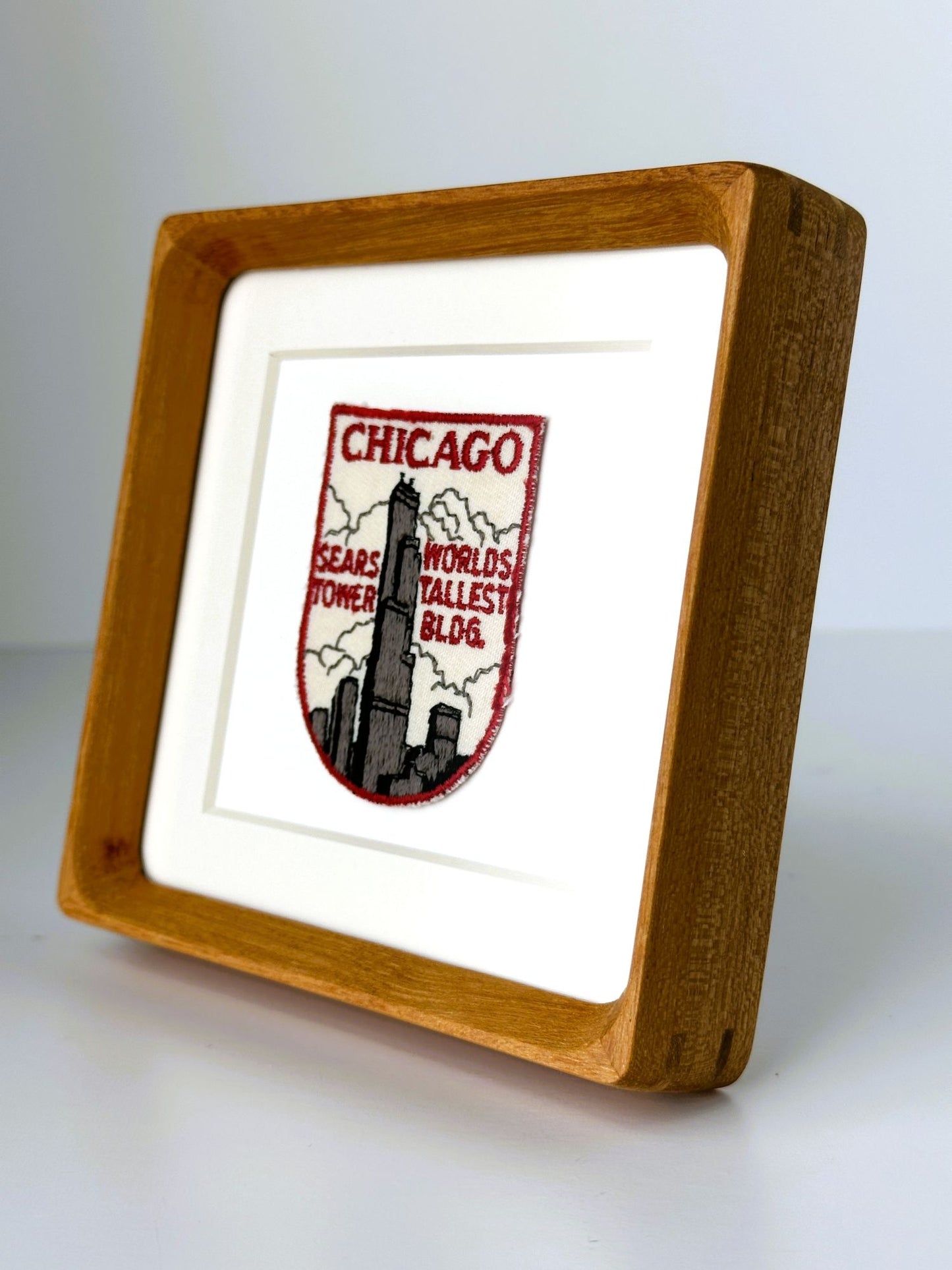 Illinois Chicago Downtown Sears Tower Vintage Travel Patch Wood Framed