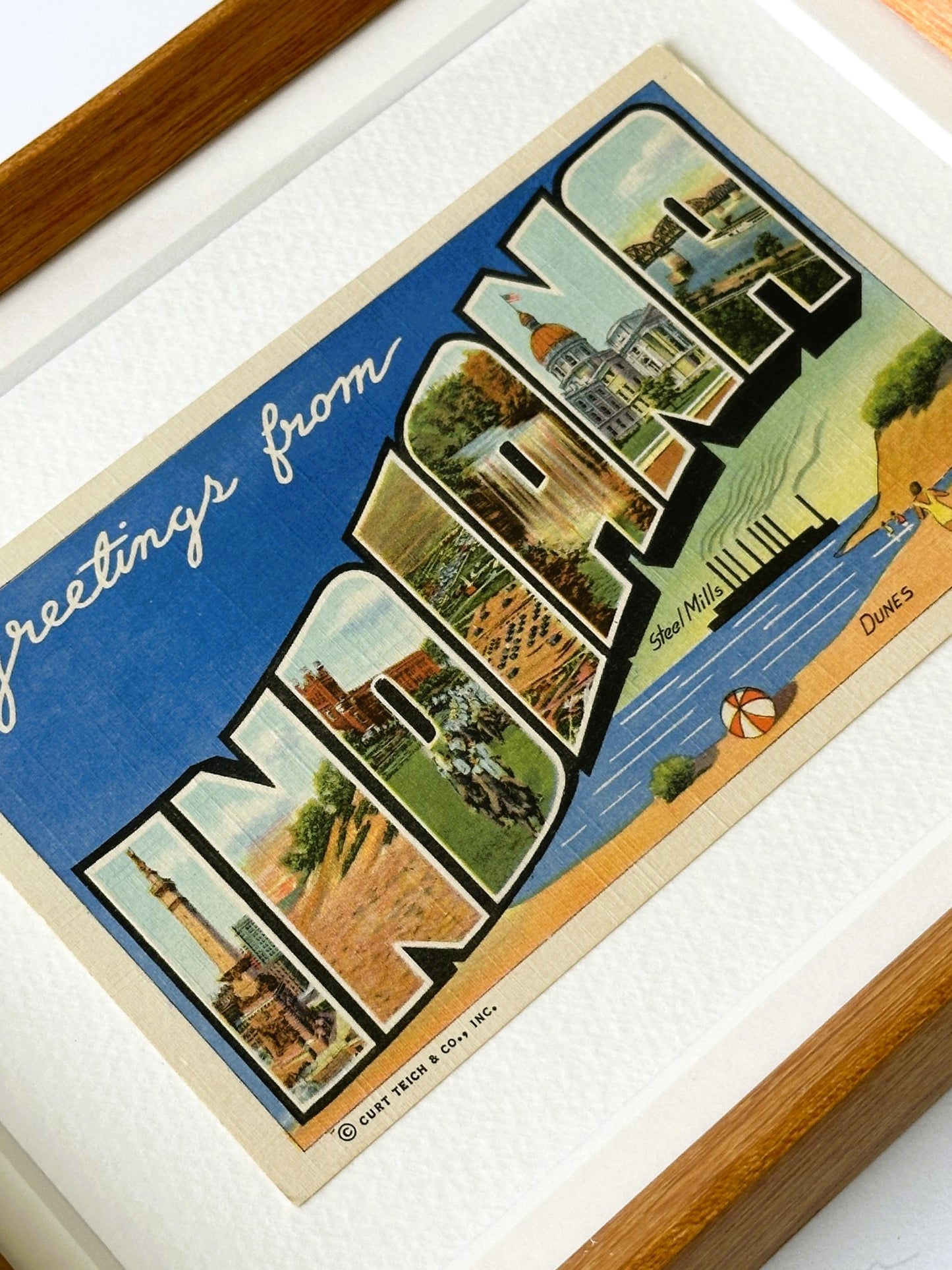 Indiana Vintage Framed Postcard, Greetings from Indiana