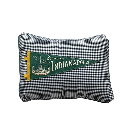 Indiana Indianapolis Vintage Pennant on New Woven Gingham Throw Pillow