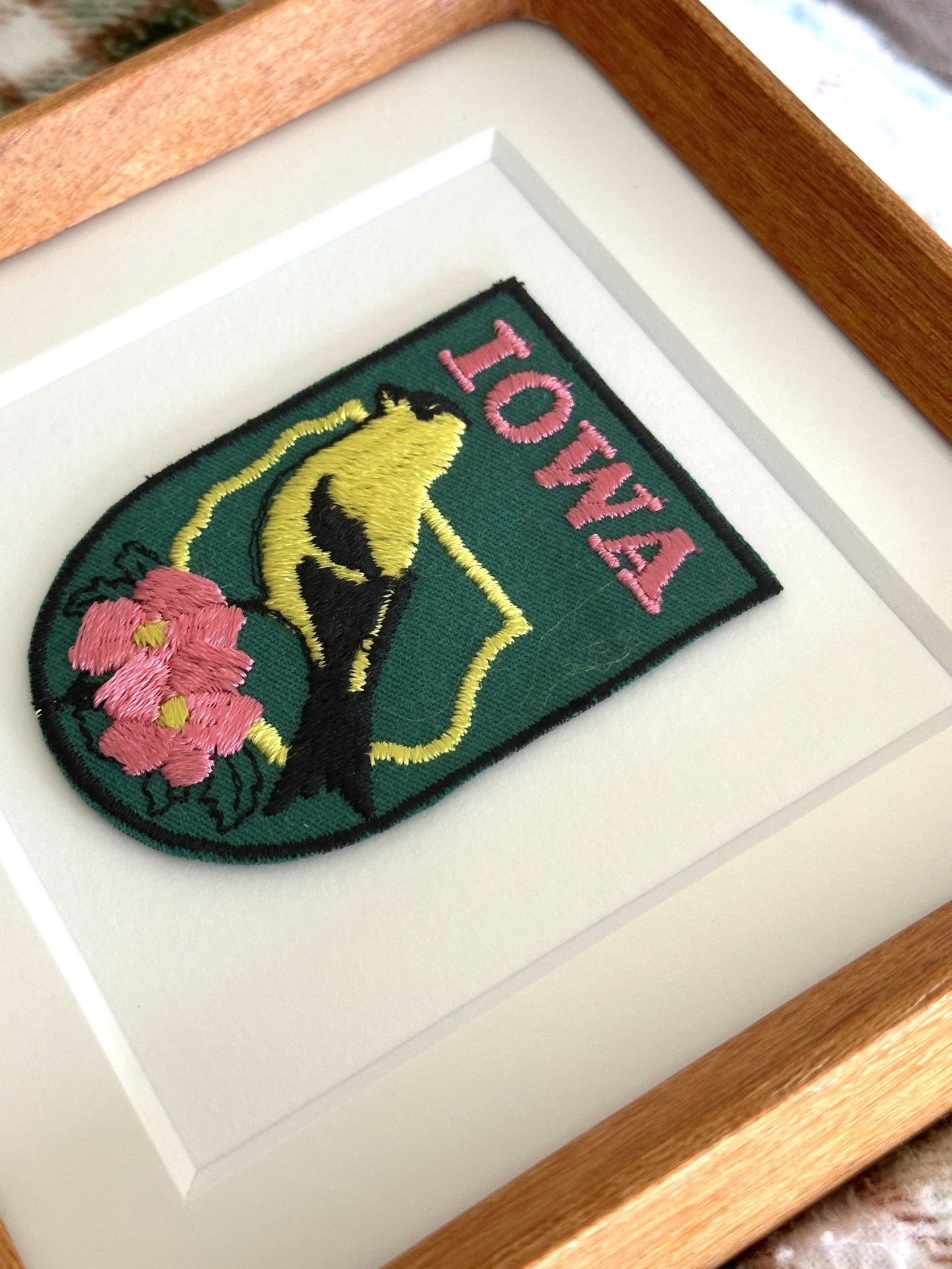 Iowa State Bird and Flower Vintage Framed Travel Patch