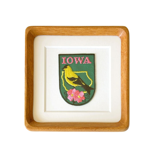 Iowa State Bird and Flower Vintage Framed Travel Patch