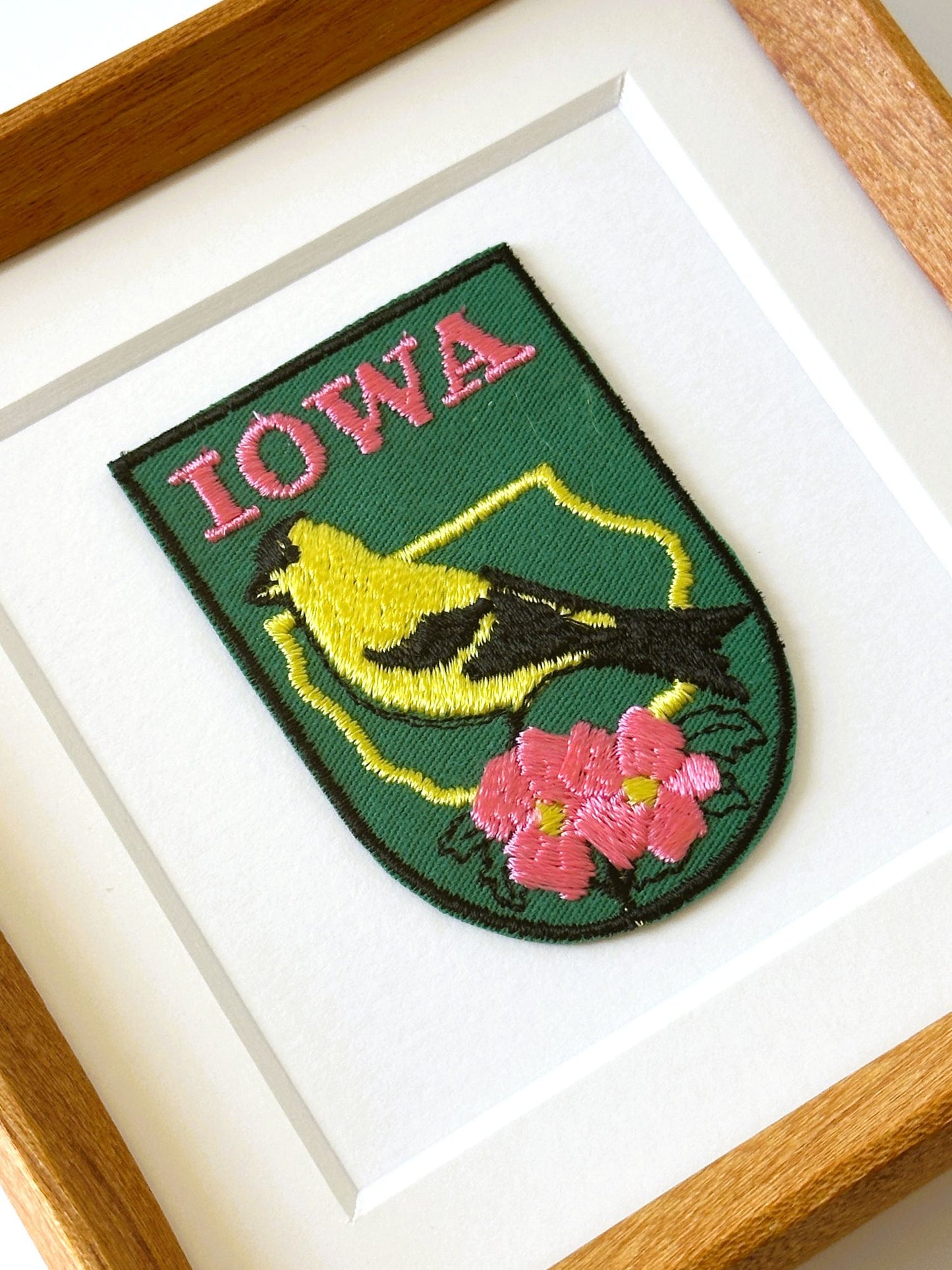 Iowa State Bird and Flower Vintage Framed Travel Patch