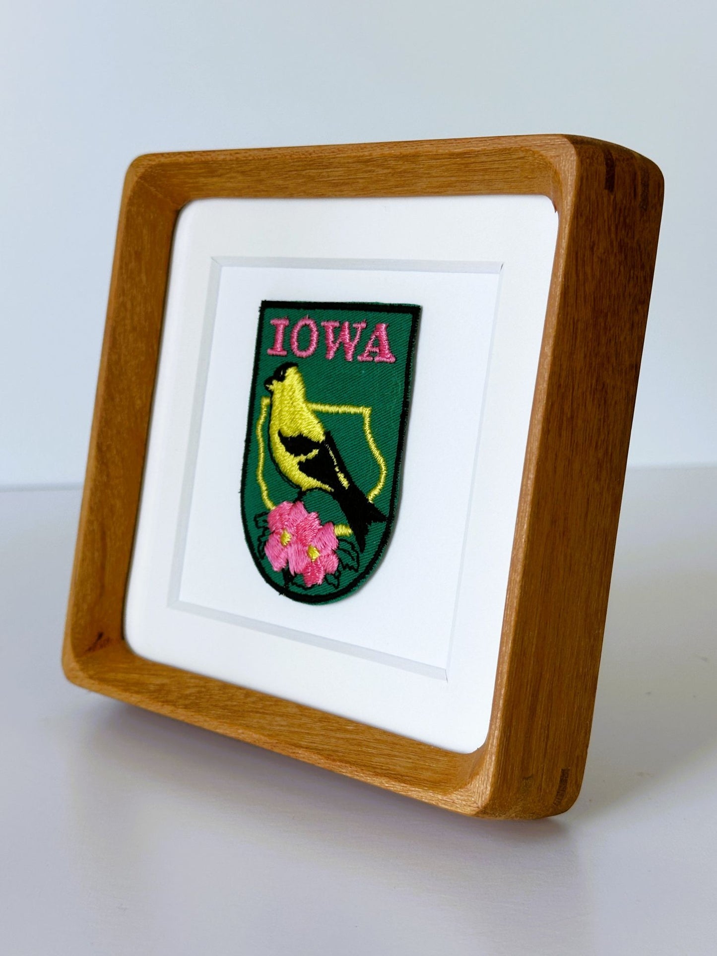 Iowa State Bird and Flower Vintage Framed Travel Patch