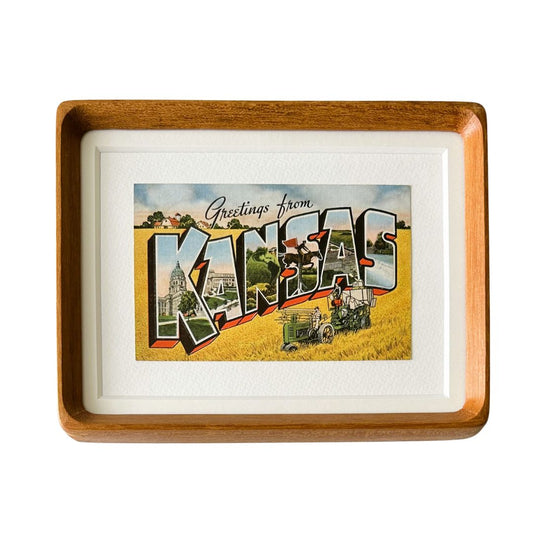 Kansas Vintage Framed Postcard, Greetings from Kansas