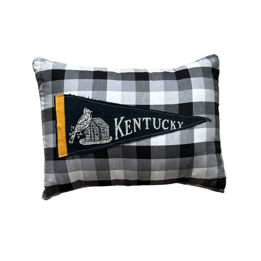 Kentucky Vintage Pennant on New Woven Plaid Throw Pillow