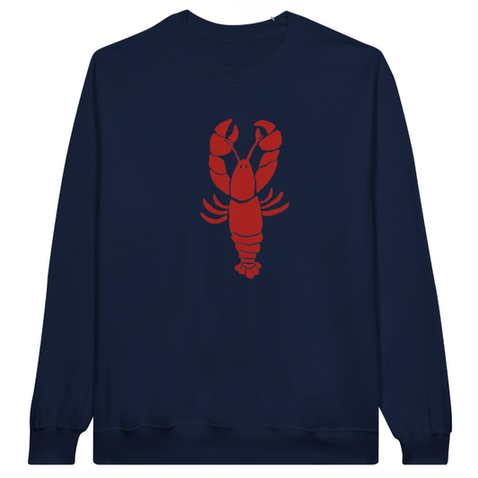 Lobster Unisex Sweatshirt in Navy with Red Lobster, Adult Sizes